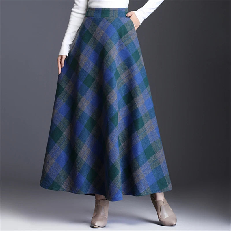 Neophil Woolen Warm S-3XL Thick Plaid Skirts 2023 Winter Women England Style Pockets Midi Pleated A-Line Wool Tartan Skirt S9216 - Beauty on Wings