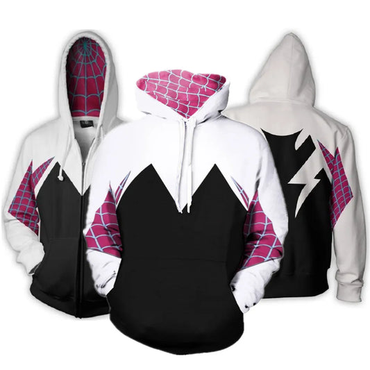 Spider Gwen Stacy Hoodie Kimonos for Women Men Cosplay Costume Hooded Pullover Streetwear Adult Halloween Party Cloak - Beauty on Wings