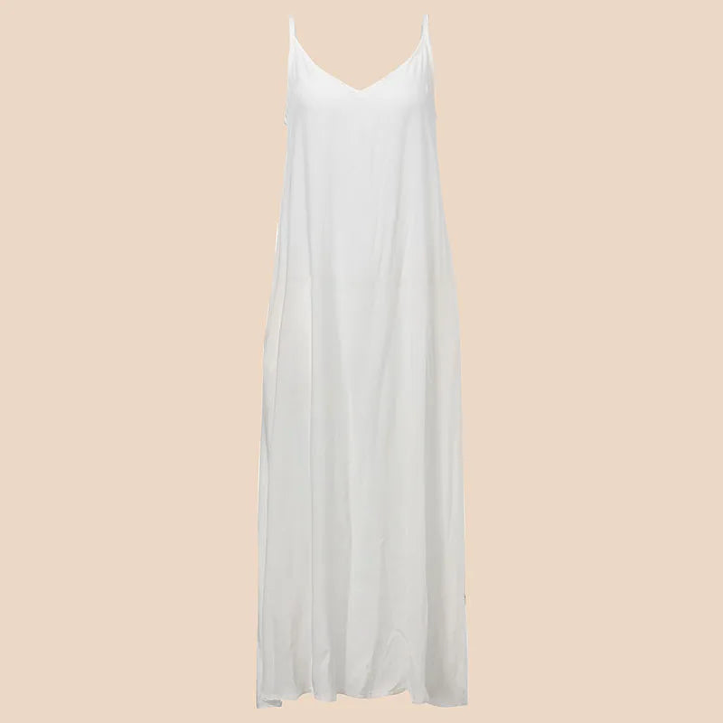 Vestidos 2023 Summer ZANZEA Women  Strapless Sexy V Neck Sleeveless Dress Casual Loose Long Maxi Solid Dress White Oversized - Beauty on Wings