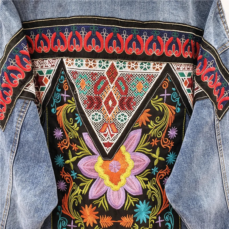 Denim jacket Women For Boho Heavy work embroidery Beaded Sequins Casual Vintage Long sleeve Casual Jean jacket Female Outwear - Beauty on Wings