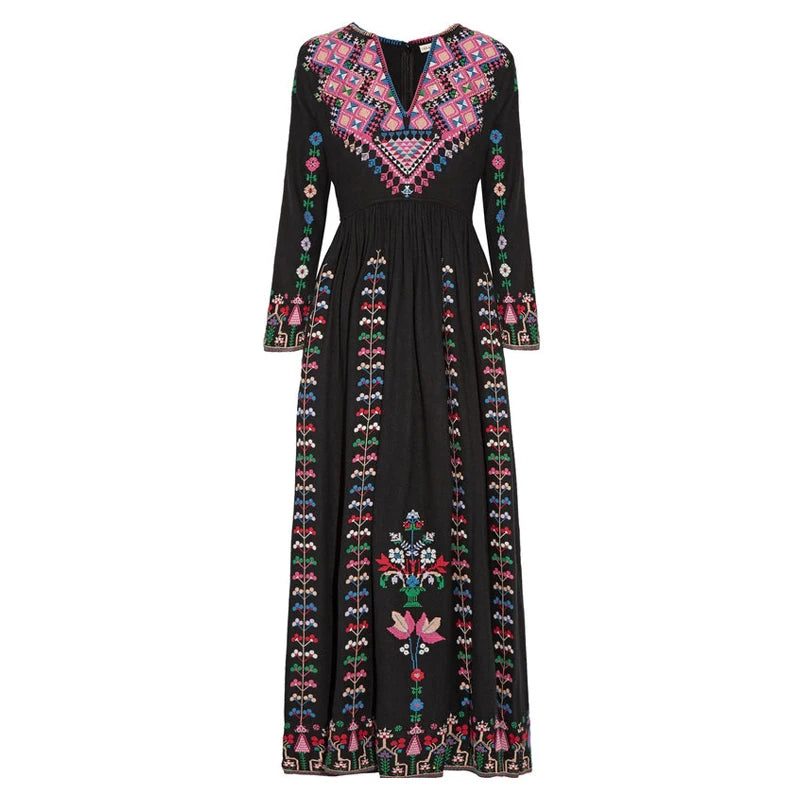 Summer new Bohemian tourist holiday beach dress heavy industry embroidery ethnic wind v-neck dress - Beauty on Wings