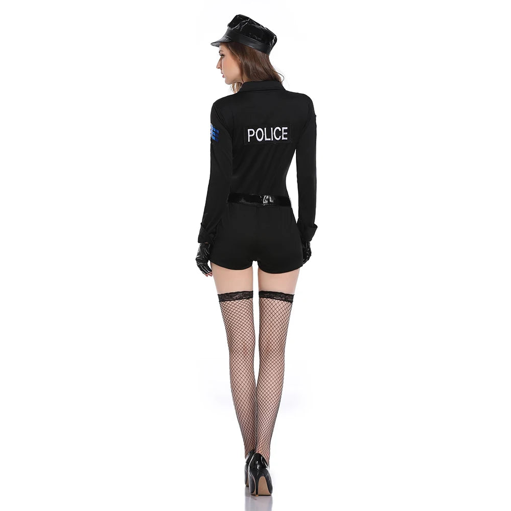 Black Long Sleeve Jumpsuit Female Police Uniform Sexy Women Sexi Intimate Policewoman Lace Play Game Uniform Cosplay Clothing - Beauty on Wings