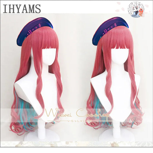 HIP HOP Paradox Live BAE Anne Faulkner Cosplay Wig 80cm Long Curly Pink Blue Mixed Synthetic Hair Halloween Party + Wig Cap - Beauty on Wings