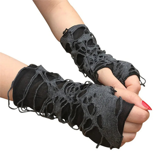 Casaul Broken Slit Gloves Sexy Gothic Fingerless Gloves Halloween Gloves Black Ripped Holes Decor Cosplay Gloves For Adults - Beauty on Wings