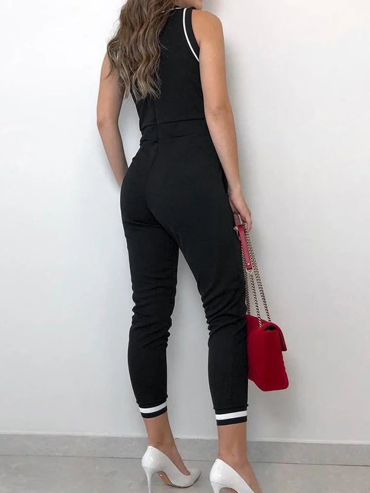 Contrast Binding Tie Waist Casual Jumpsuit Women Rompers Sleeveless Summer One Piece Overall - Beauty on Wings