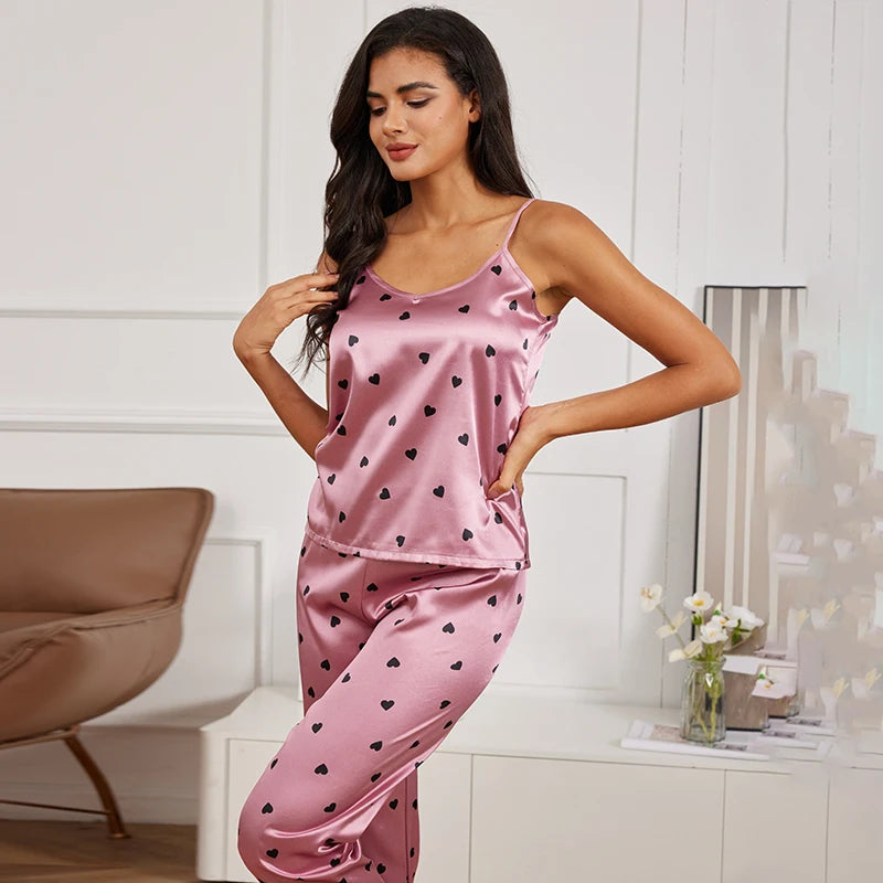 Women's Pijamas Sexy Lingerie Silk Pajamas Set Sleepwear Satin Cami Vest with Trousers Nightwear Pyjama Femme Pijama Mujer Pj - Beauty on Wings