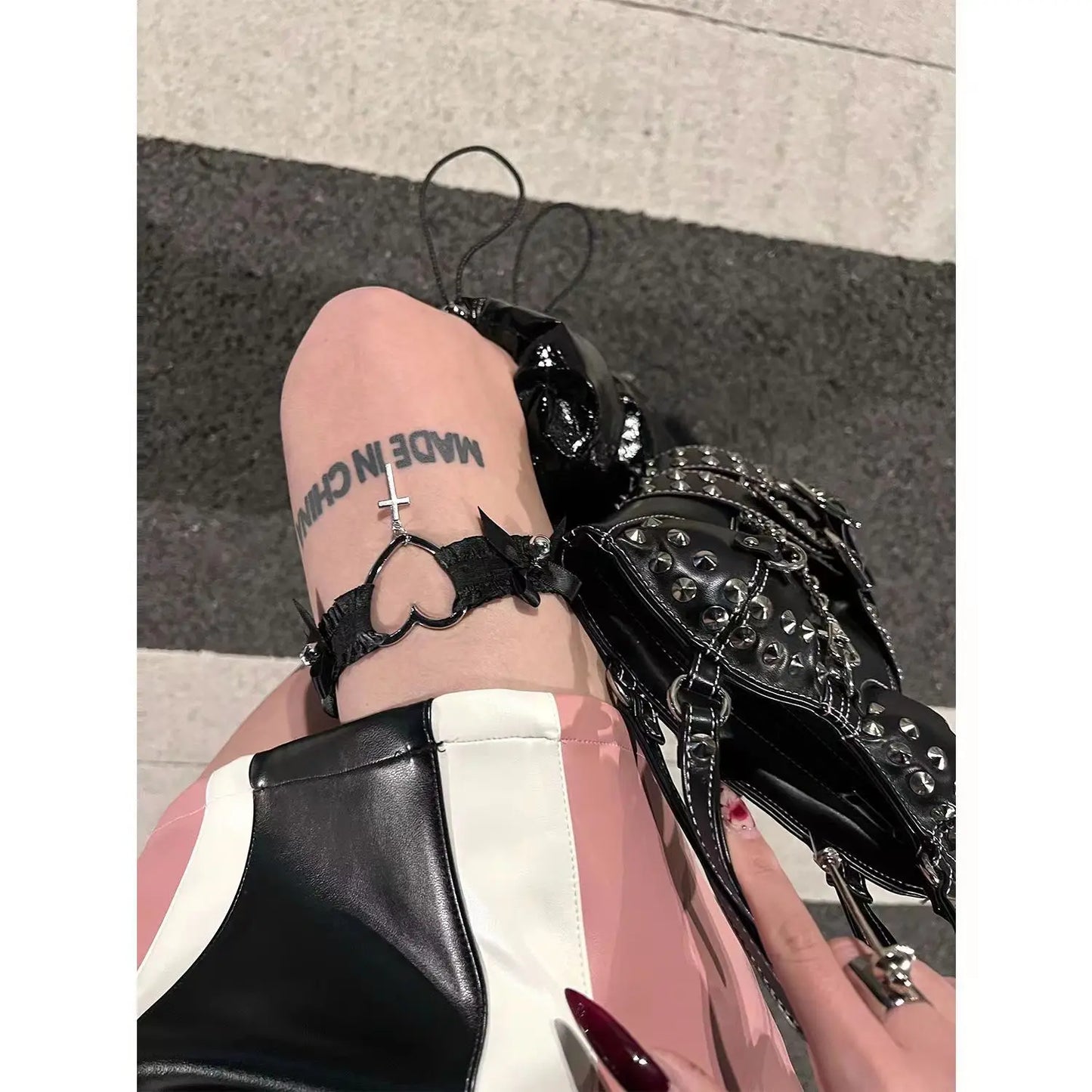 Gothic Lace Garter Belt Heart Bowknot Cross Bells Lolita Garters Elastic Choker Leg Ring Strap Cosplay Bondage Lingerie Harness - Beauty on Wings