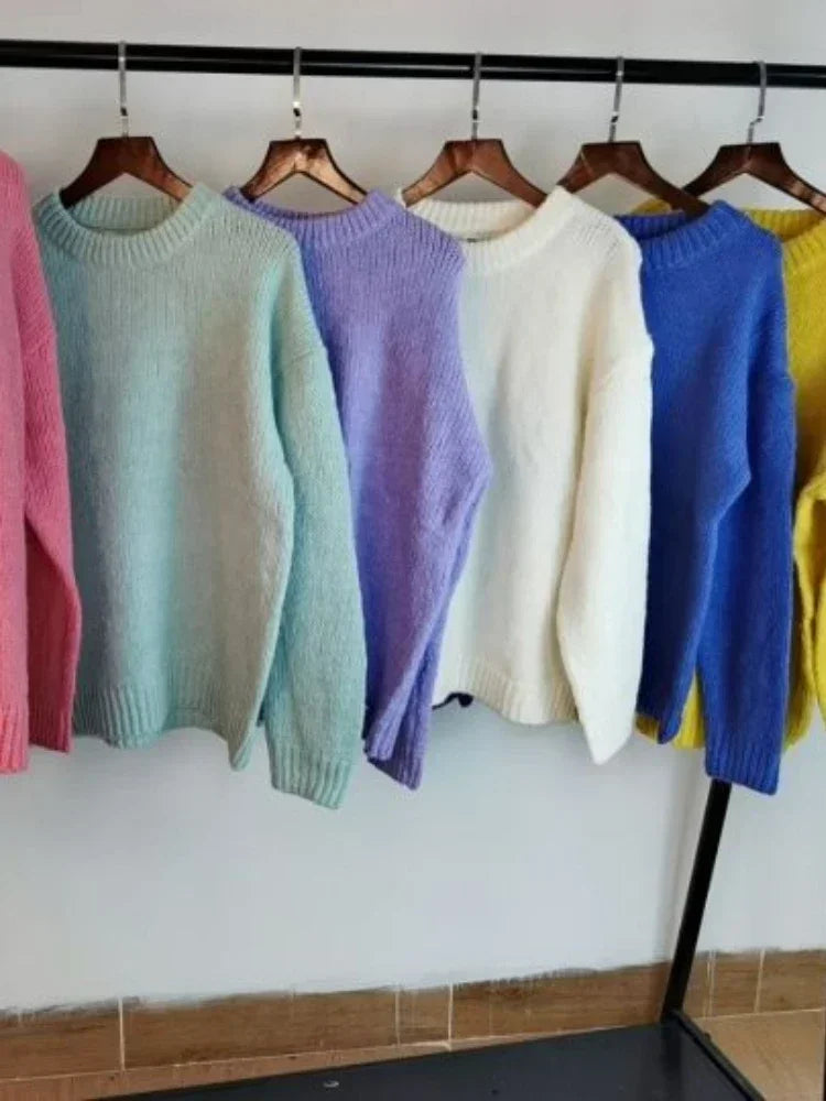 10 Colors Pink Women Sweater Womens Winter Sweaters Pullover Female Knitting Overszie Long Sleeve Loose Knitted Outerwear White - Beauty on Wings
