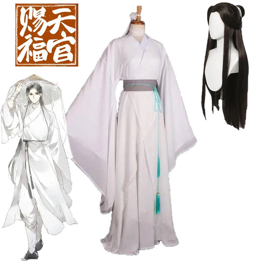 Anime Xie Lian Cosplay Costume Tian Guan Ci Fu Xielian Cosplay Costumes Top Wigs Halloween Prop Men Women White Han Fu Clothes - Beauty on Wings