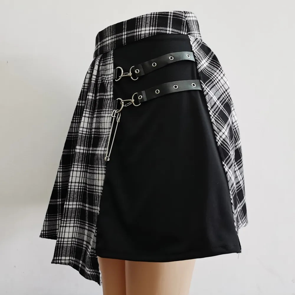 Womens Harajuku Punk Irregular Mini Pleated Skater Skirt Asymmetric Cutout High Waist Hip Hop Clubwear gothic harajuku skirt - Beauty on Wings