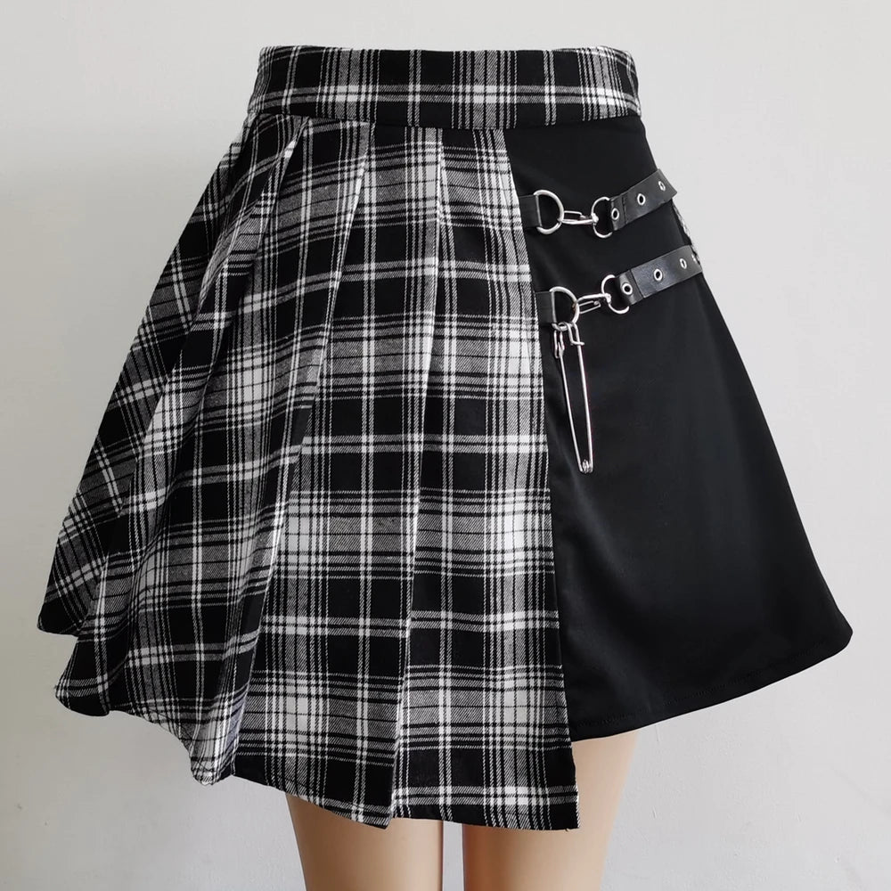Womens Harajuku Punk Irregular Mini Pleated Skater Skirt Asymmetric Cutout High Waist Hip Hop Clubwear gothic harajuku skirt - Beauty on Wings